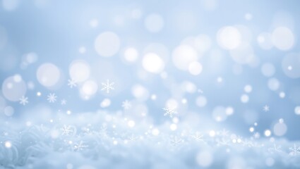 Fototapeta premium Generative AI depicting a serene winter snow scene with shimmering snowflakes and soft bokeh