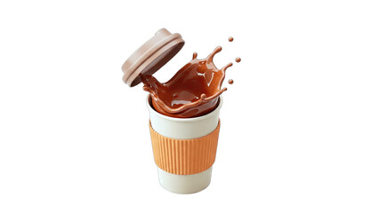 Chocolate Splash from Coffee Cup on White Background