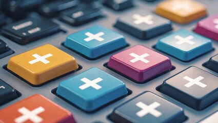 Colorful multiplication keys on calculator close-up — AI generated