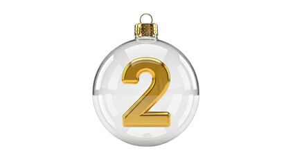Christmas Ornament with Number 2 Isolated on White Background