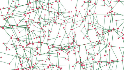 Abstract network background with pink nodes connected by thin green lines on a transparent surface. Modern geometric pattern suitable for technology, data, communication, and digital design themes
