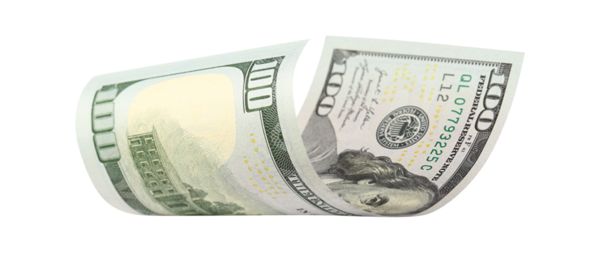 Curved hundred dollar banknote, isolated on transparent cutout background - Powered by Adobe