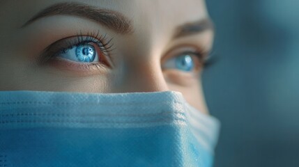 Focused Gaze Behind a Mask: The captivating gaze of a medical professional, framed by a protective face mask, reveals a sense of determination and caring.