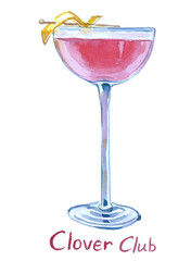 Glass with Clover Club cocktail.