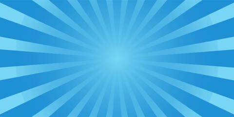 Simple Gradient Groovy Rays Of Comic Style Blue Swirl Sunburst Effect In Blank Horizontal Plain Background