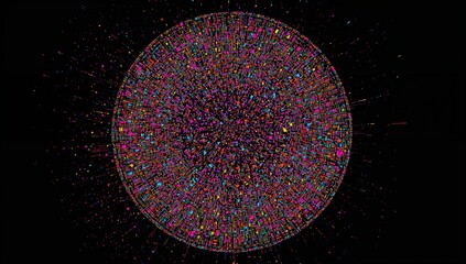 Displaying neon radial disk filling centered black canvas, showing concentric grid, spikes, dots