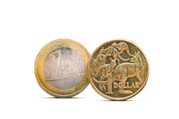 Euro Coin Next to Australian Dollar Coin