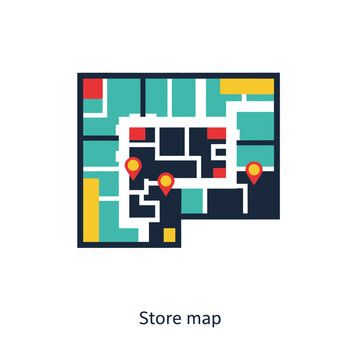 Simplified floor plan for retail navigation with point of interest indicators