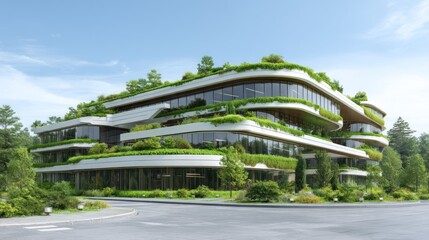 Fototapeta premium Modern sustainable architecture building with greenery