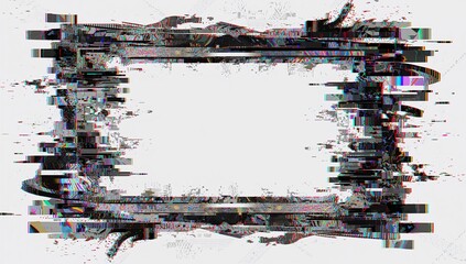 Displaying glitch-style rectangular frame showing RGB pixel bands and ornate motifs on pale canvas