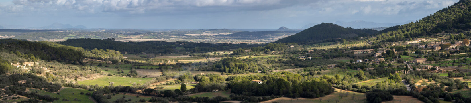 Randa village and plain of Mallorca, Algaida, Mallorca, Balearic Islands, Spain