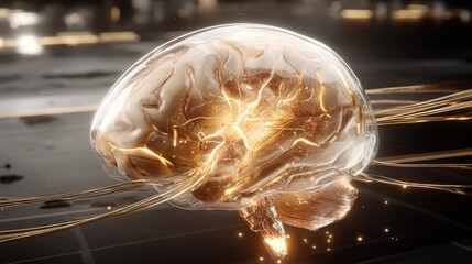 Intricate Brain Model with Electric Pulses and Glow Effects