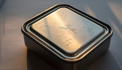 Stainless Steel Food Storage Container with Engraved Design