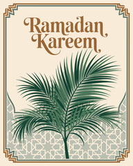 Obraz premium Ramadan Kareem with Palm Tree and Geometric Pattern Design