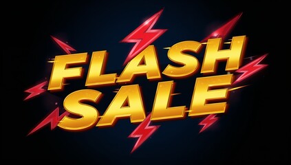 Displaying bold gold 3D FLASH SALE text filling digital banner, with red lightning bolts