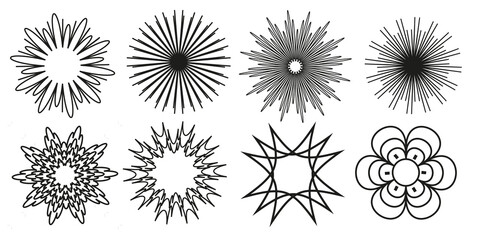 A collection of intricate black and white radial designs showcasing diverse patterns and symmetries