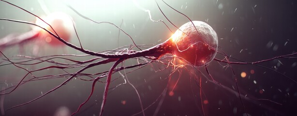 Close-Up of Neurons with Glowing Connections in a Dynamic Background