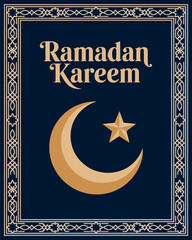 Ramadan Kareem with Crescent Moon and Elegant Border Design