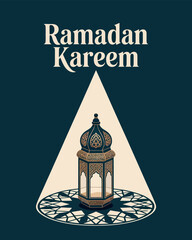 Ramadan Kareem Greeting with Lantern and Islamic Design