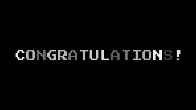 Congratulations Pixel Text. Retro Arcade Celebration Message Animation