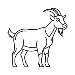 Detailed horned goat line art illustration farm animal livestock mammal vector icon Simple black outline drawing for