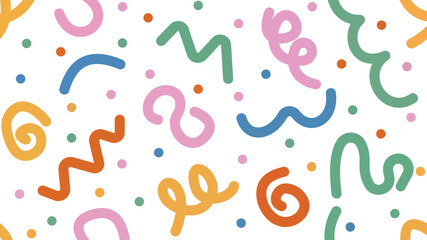 Cheerful vibrant abstract hand drawn pattern background playful squiggles dots colorful curves and festive lines for