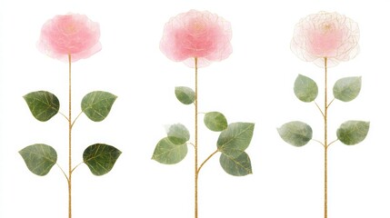 Obraz premium Elegant Floral Illustrations with Pink Blossoms and Green Leaves