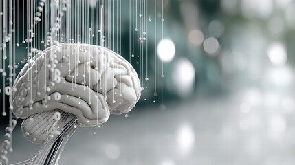 Conceptual Image of Brain Surrounded by Binary Code and Data Stream