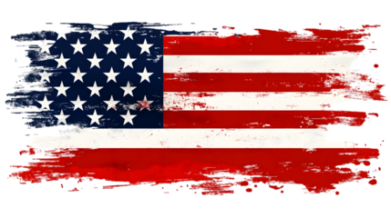 Grunge american flag with distressed texture, isolated on transparent background patriotic design for independence day