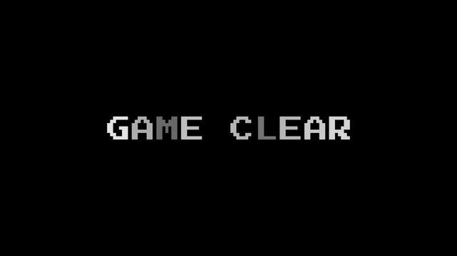Game Clear Pixel Text. Classic Arcade Completion Animation