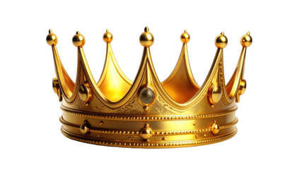 Gleaming golden crown with ornate details, isolated on a stark black background