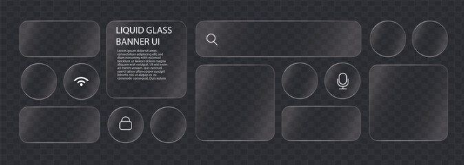 Liquid glass smartphone icon interface isolated for dark theme. Liquid glass smartphone interface icons for dark themes. A collection of modern, liquid glass style icons designed for smartphone interf