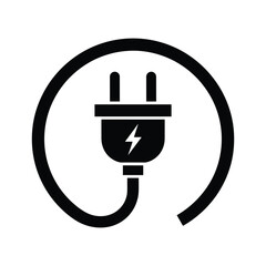 Electric power plug icon with lightning bolt inside circle symbolizing energy connection and charging supply