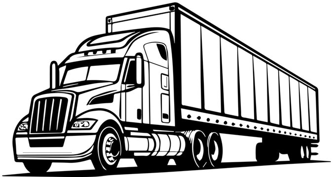 Black and White Semi-Truck Vector &ndash; Freight Transport Illustration