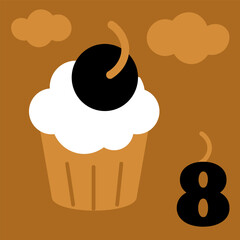 Gold and black boho advent calendar illustration in flat vector style with Christmas and New Year cupcake