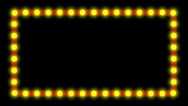 Marquee rectangle light bulb frame animation with 2 on-off light variations on black background. 4K animated frame light bulb for promo event, sale banner, and frame border motion graphics.