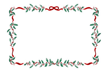 Fototapeta premium christmas border frame bow ribbon illustration New Year garland isolated hand drawn on transparent background Winter decor xmas