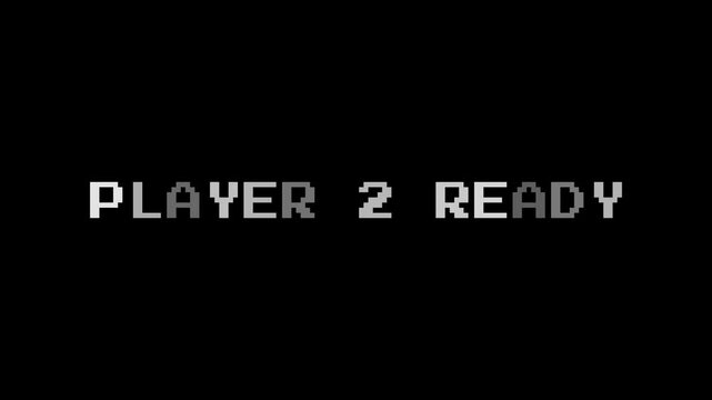 Player 2 Ready Pixel Text. Retro Versus Mode Intro