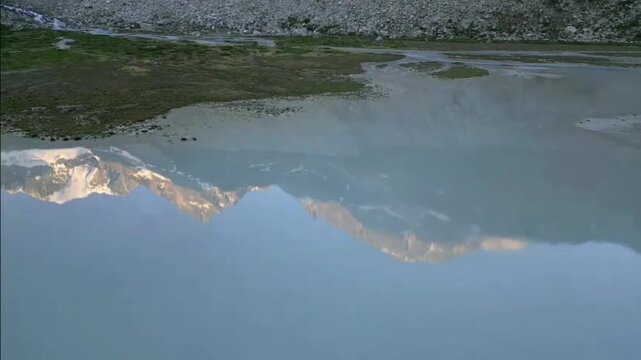 Moiry Glacier Sunrise Reverse Flight Over Mirror Lake