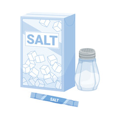 Isolated salt box, shaker, and single-use packet for kitchen or food industry vector illustration