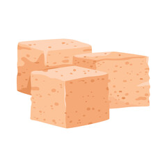 Three beige tofu cubes shown in detail, perfect for vegan food concepts, healthy eating, and plant-based protein themes, isolated on white background vector illustration