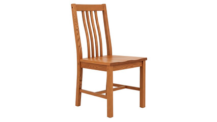 AI generated. High-quality 3D render of a traditional oak wooden chair. Simple furniture design with vertical back slats, isolated on white for interior design use.