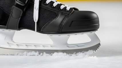 Dynamic Close-Up of Ice Skate Blade Carving Ice Rime: Technical Sports Action