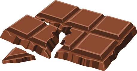 Cracked chocolate bar design element, broken dessert snack with square pieces isolated on transparent background, vector illustration