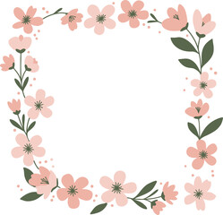 Fototapeta premium A delicate square frame adorned with light pink cherry blossoms and green leaves, perfect for spring designs.