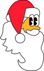 Head Santa With Text. New Year sticker or gift card in old style of 2000. Cartoon Y2K retro sticker on white background