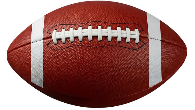 IA generated, classic brown leather American football ball with white laces and stripes isolated on a white background.