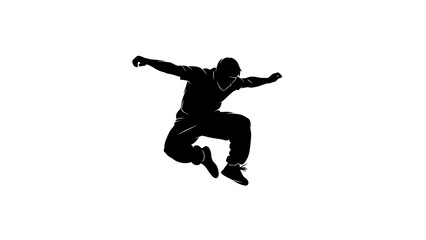 Obraz premium Dynamic Silhouette of a Male Parkour Athlete Jumping Against a White Background