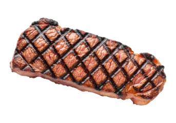 Grilled steak with diamond shaped grill marks isolated on transparent background