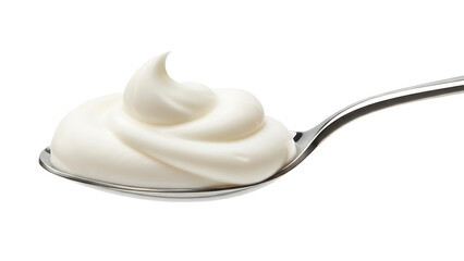 ia generated. Creamy yogurt on a spoon isolated on transparent background
